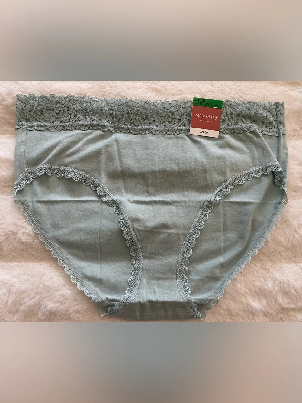 State of Day Intimates Women Lace Waist Panty Gray Mist Large Underwear NWT
